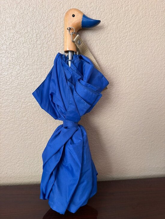 Accessories - Duck Handle Folding Umbrella Blue Canopy Wooden Handle Novelty Compact Umbrella